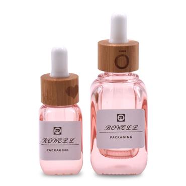 10ml 20ml pink glass dropper bottle with bamboo collar