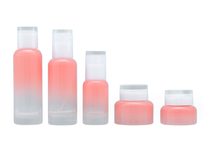Gradient Pink Glass Lotion Bottles